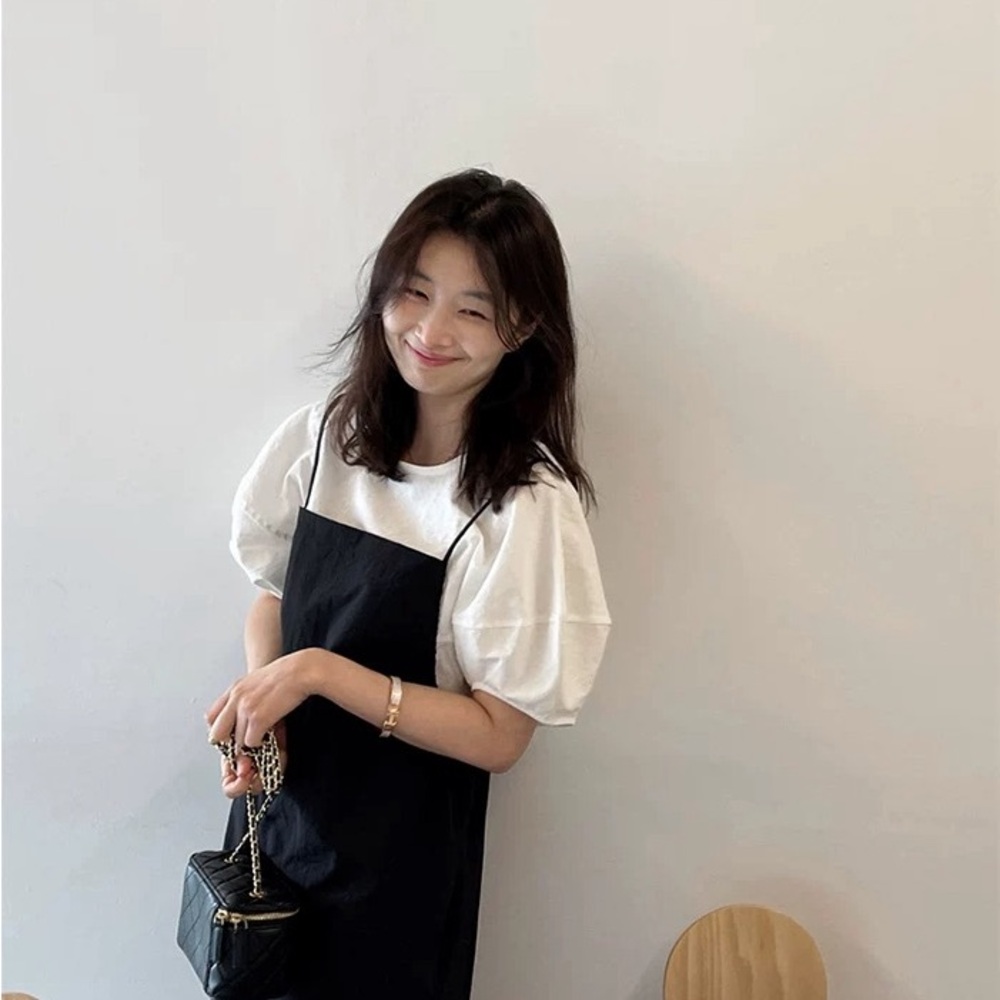 Korea Linen Cotton White Puff Sleeve Top